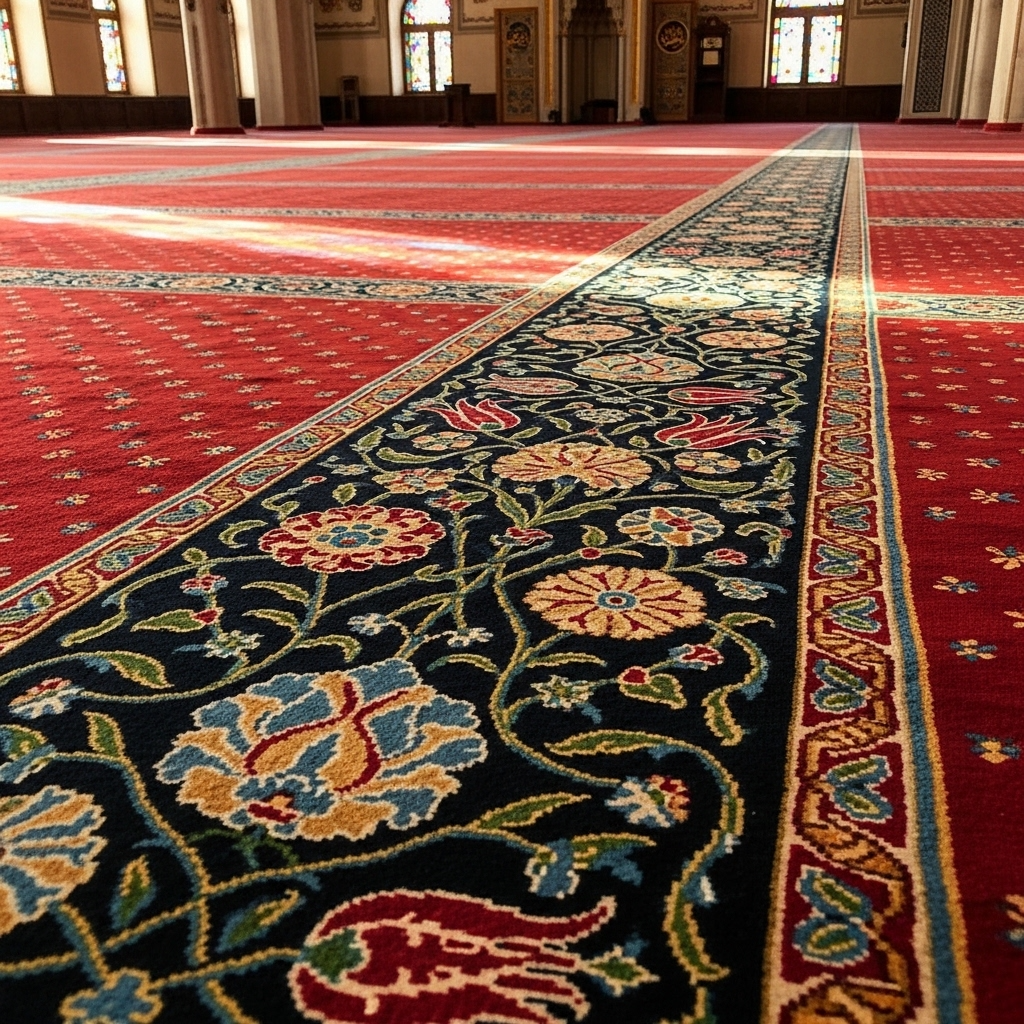 Floral Motif Bordered Mosque Carpet
