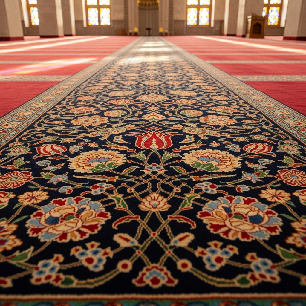 Floral Motif Bordered Mosque Carpet