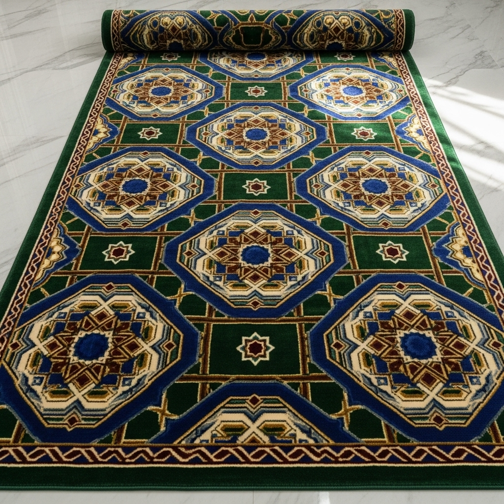 Luxury Velvet Finish Printed Mosque Carpet
