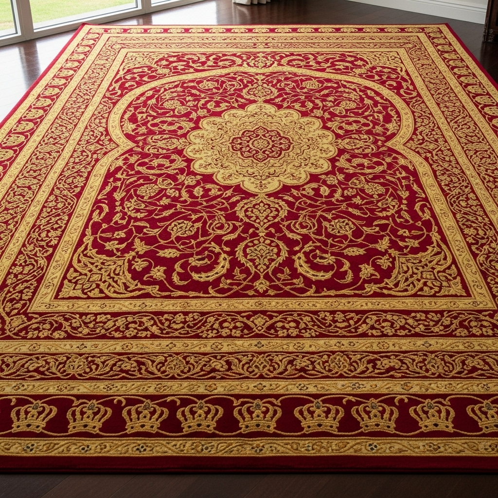 Royal Gold Patterned Mehrab Carpet - Image 2